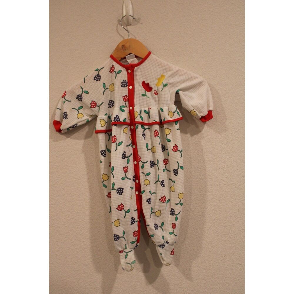 Vintage Baby Dior white onesie floral print size large 18-24 pounds
